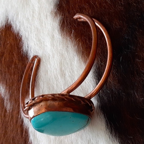 Navajo Turquoise Stone Copper Bracelet Cuff David Umpleby - Picture 5 of 7